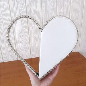 Valentine’s Day Heart-Shaped White Clutch Bag with Silver Rhinestone Accents🤍NWT